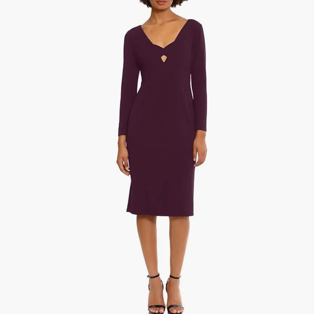 NWT Donna Morgan Luxe Plum Cut Out Neckline Crepe Dress - Size 0